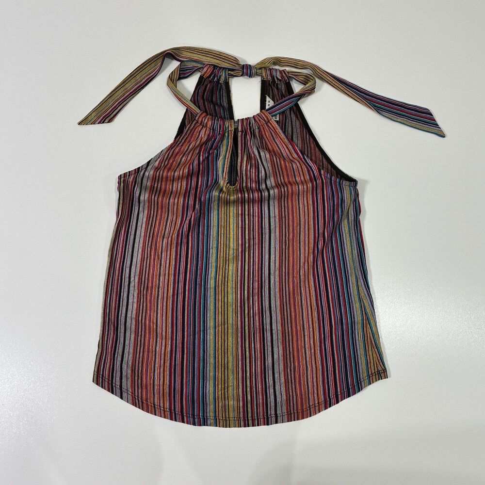 Trina Turk Multicolor Stripe Halter Top Tie Neck XS